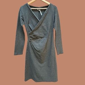 WeMa - Gray Midi Dress w/Classic and Flattering Wrap Waist Ruching - S